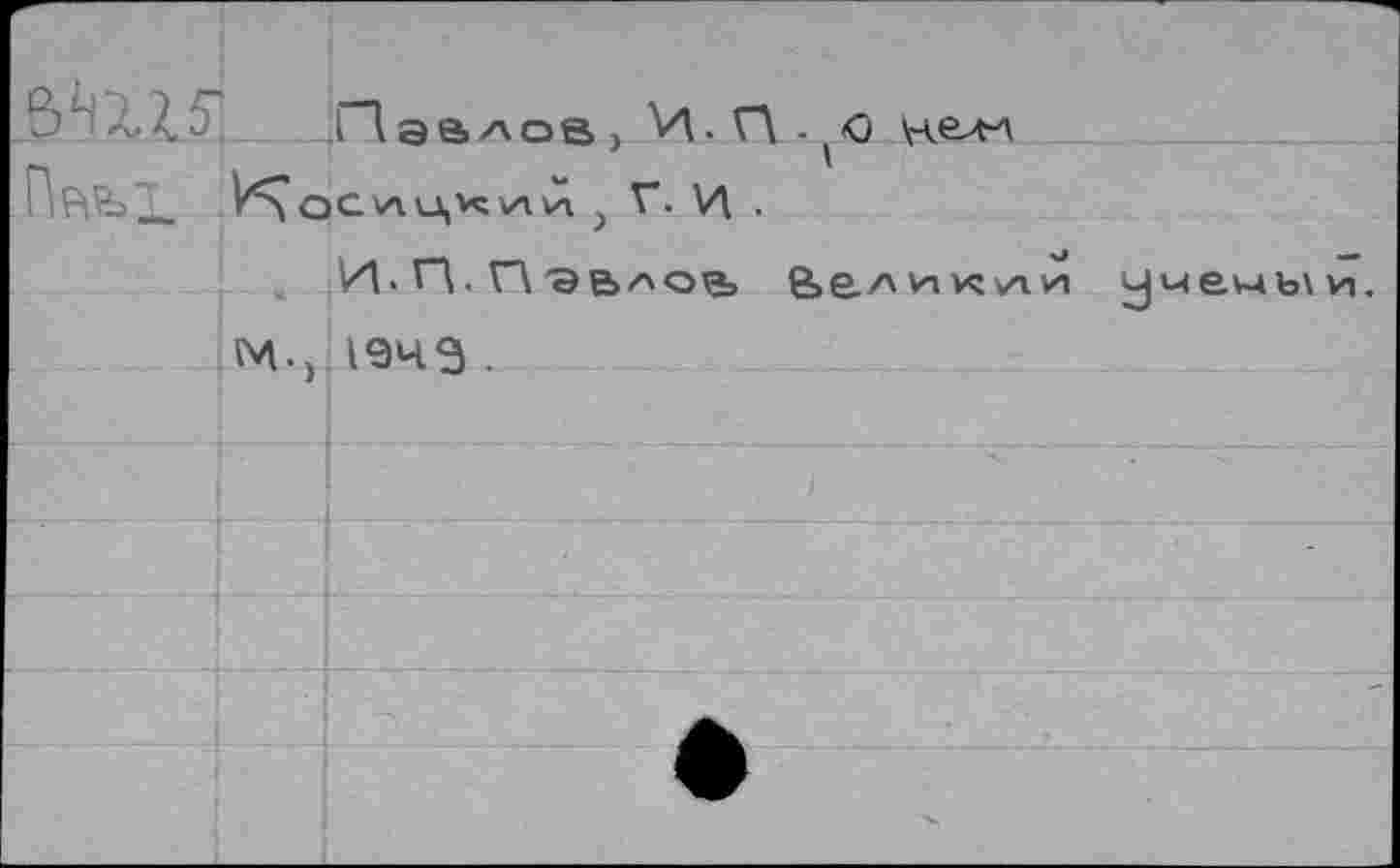 ﻿ЙШ		П аалов ) И-П - <0 \чел-л
	Ko	С\ЛЦКУ1И } V. И . /1.П.Пае>лое, Великан ученый
	м..	1943 •
		
		
		
		
		
	■X	